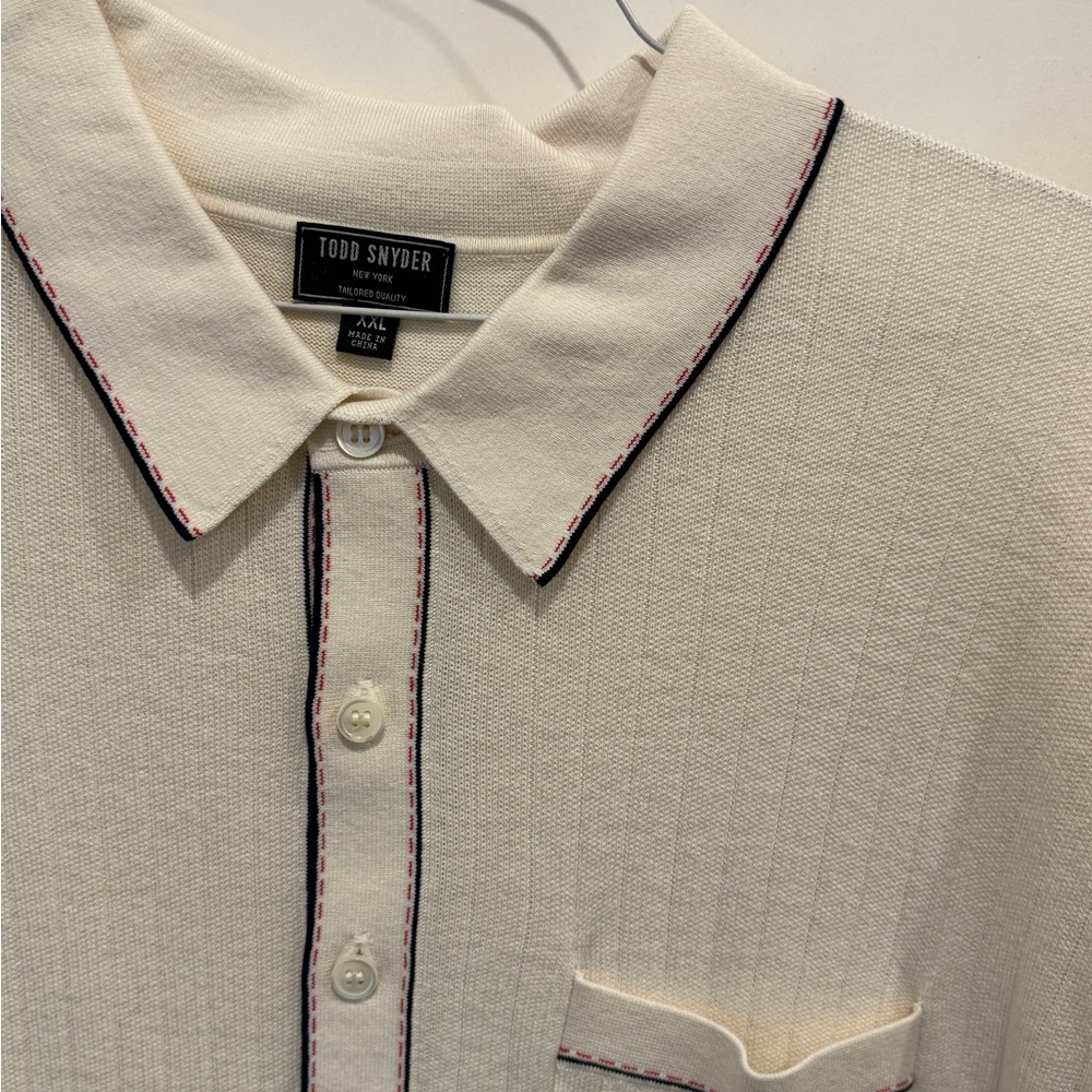Todd Snyder Cream Polo with Black and Red Accents